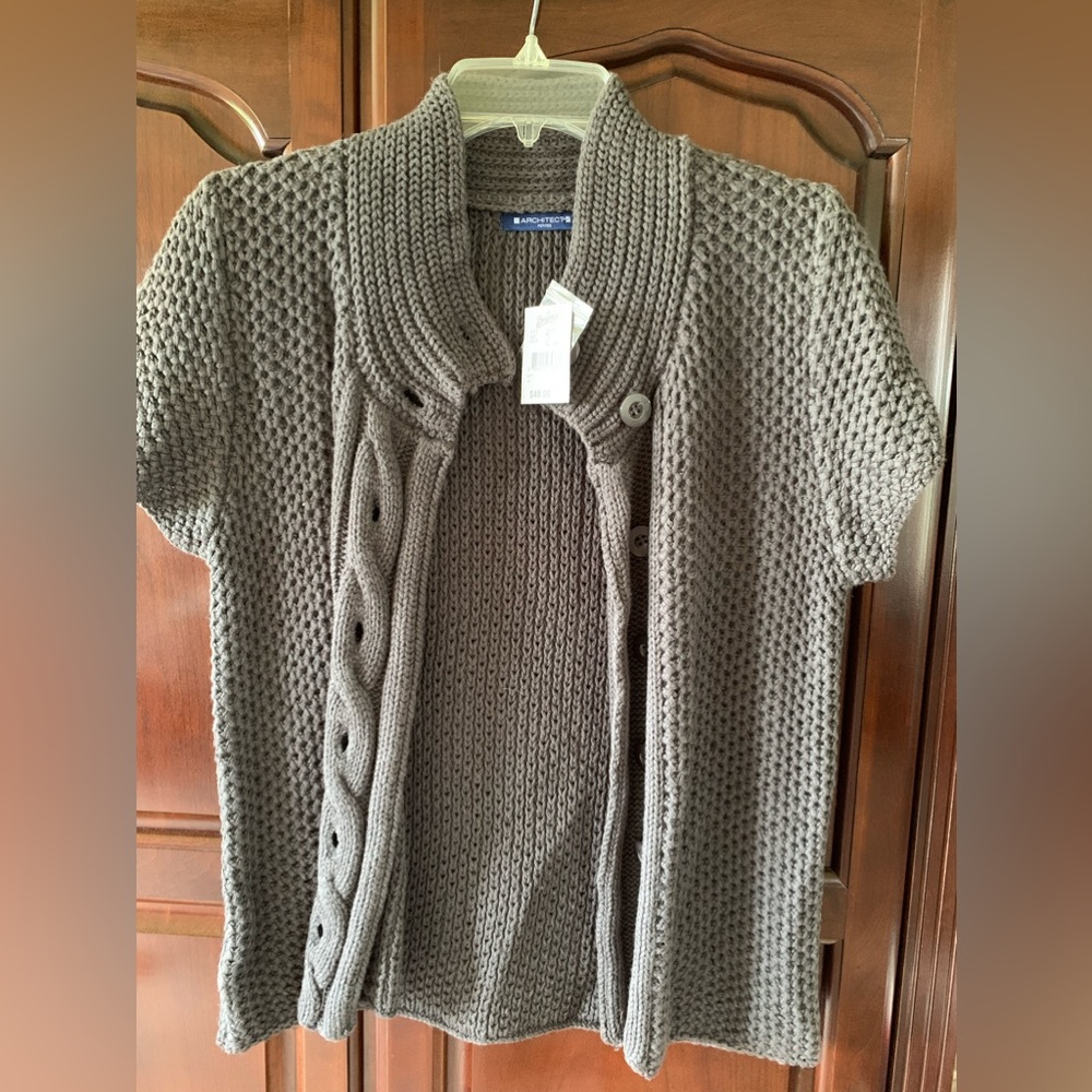 NWT Ladies Button Down Sweater Gray PL